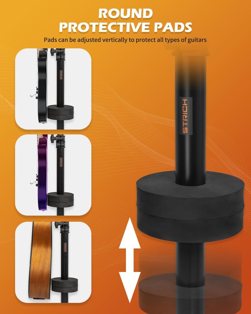 STRICH Guitar Stands Floor, 3 Adjustable Guitar Stand Holder, Heavy Duty 3 Guitar Stand for Acoustic Electric Guitars Bass Banjos, Folding Multi Guitar Stands 3-Holder, FH-S3 Black - Image 4